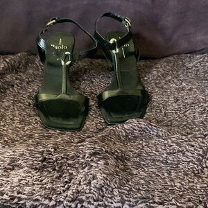 Paolo Black T-Strap Square Toe Heels